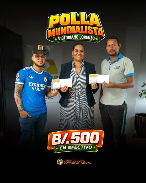 Ya tenemos GANADORES de la Polla Mundialista Victoriano Lorenzo 🏆

Felicitamos a Gabriel Aguilar, del sector de Las 500, Y a Víctor Del Vasto, del sector de Calle 8va, quienes empataron en el primer lugar y recibieron B/.250.00 en efectivo cada uno, compartiendo el premio de B/.500.00.

Más que un premio, esta iniciativa nació con el propósito de reunir a nuestra comunidad, compartir la emoción del Mundial y fortalecer los espacios de sana convivencia entre vecinos y familias.

Gracias a todos los que participaron, acompañaron cada transmisión y fueron parte de esta gran experiencia. ¡Seguiremos impulsando actividades que unan a nuestro corregimiento y promuevan la participación de nuestra gente! 🇵🇦⚽