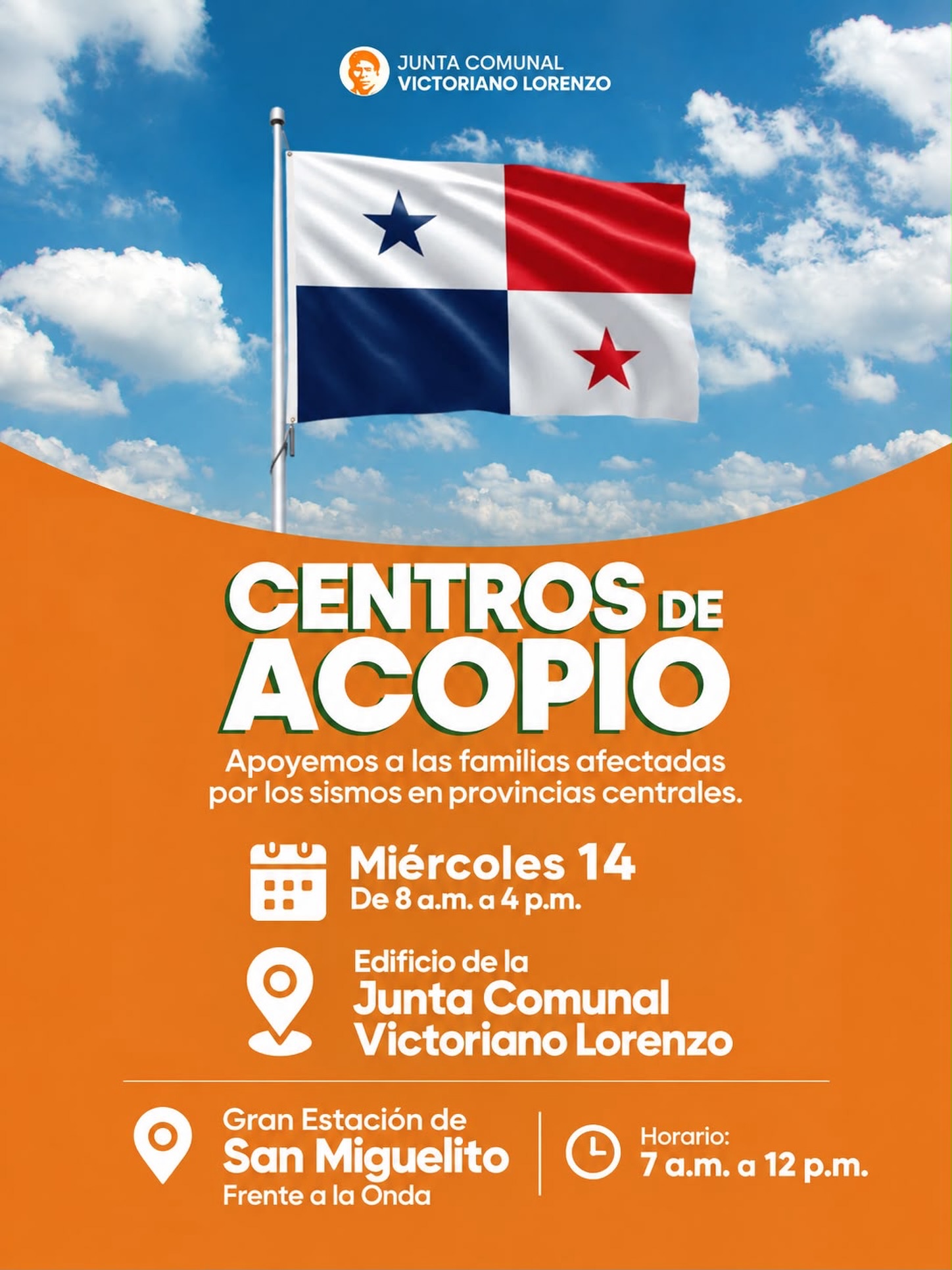 Hoy, miércoles 14 de octubre, estamos recibiendo donaciones en dos puntos:
📍Frente a la Onda, en la Gran Estación, 7am a 12pm
📍Edificio de la Junta Comunal Victoriano Lorenzo, 8am a 4pm
Recuerda que cada aporte cuenta y toda ayuda es bienvenida.
